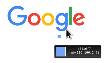 Mouse Pointer hovering over logo showing how Eye Dropper can find display color under cursor.