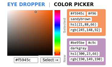 Color Picker focused on green color showing how previous and current color is dispplayed in extension.